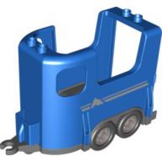 Duplo, Vehicle Horse Trailer with Dark Bluish Gray Base and Silver Stripes and Horse Head Pattern