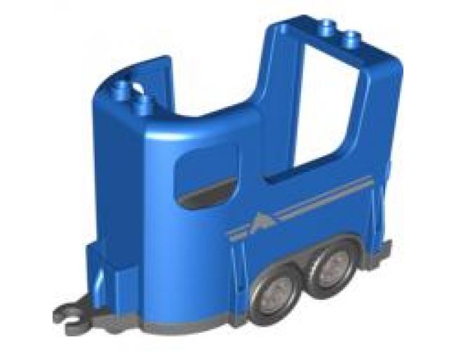 Duplo, Vehicle Horse Trailer with Dark Bluish Gray Base and Silver Stripes and Horse Head Pattern