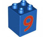 Duplo, Brick 2 x 2 x 2 with Number 9 Red Pattern