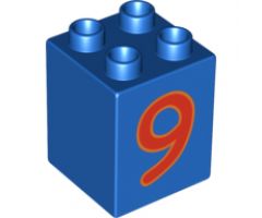 Duplo, Brick 2 x 2 x 2 with Number 9 Red Pattern