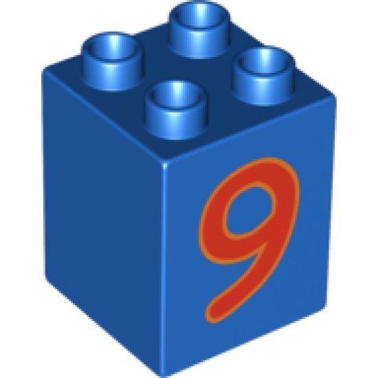 Duplo, Brick 2 x 2 x 2 with Number 9 Red Pattern
