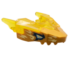 Dragon Head (Ninjago) Jaw Upper with Horns with Molded Pearl Gold Face, Metallic Blue Eyes, and Bright Light Yellow Electricity Pattern