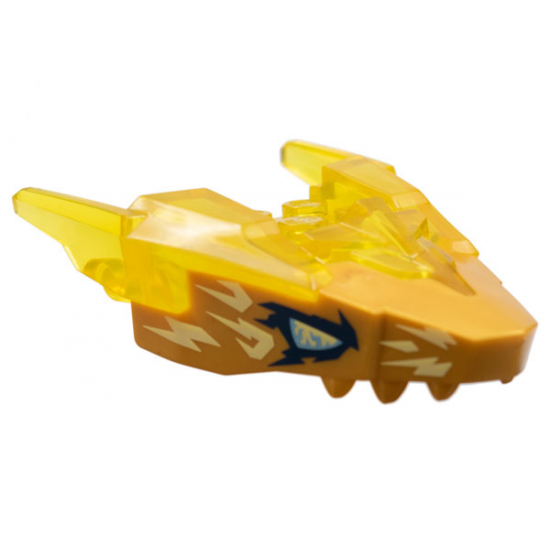 Dragon Head (Ninjago) Jaw Upper with Horns with Molded Pearl Gold Face, Metallic Blue Eyes, and Bright Light Yellow Electricity Pattern