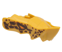 Dragon Head (Ninjago) Jaw with Small Spikes and 2 Bar Handles on Back with Orange Eyes and Dark Brown Spots Pattern