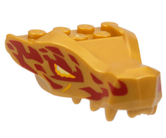 Dragon Head (Ninjago) Jaw with 2 Bar Handles on Back with White and Orange Eyes and Red Flame Pattern