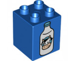 Duplo, Brick 2 x 2 x 2 with Milk Bottle with Cow Head Pattern
