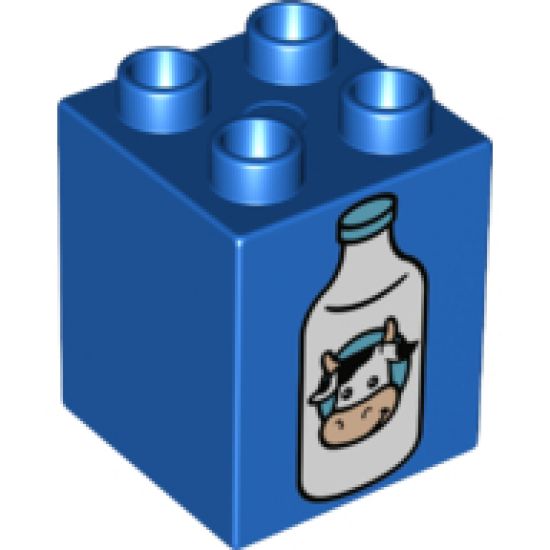 Duplo, Brick 2 x 2 x 2 with Milk Bottle with Cow Head Pattern