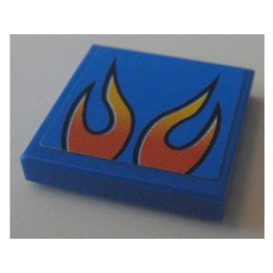 Tile 2 x 2 with Orange Flames on Blue Background Pattern (Sticker) - Set 8154