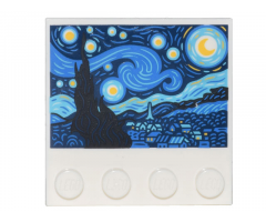 Tile, Modified 4 x 4 with Studs on Edge with The Starry Night Painting Pattern