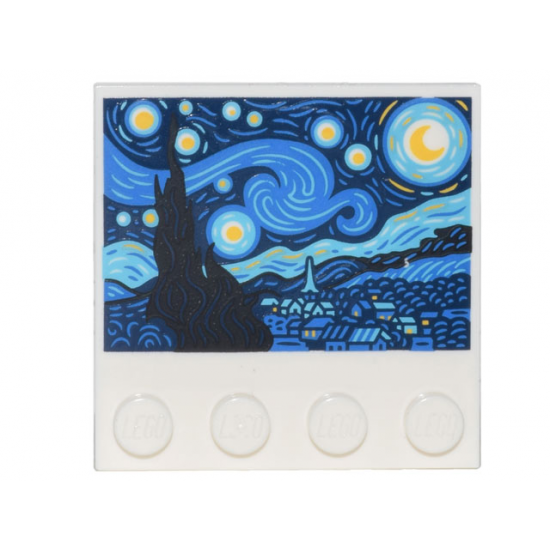 Tile, Modified 4 x 4 with Studs on Edge with The Starry Night Painting Pattern