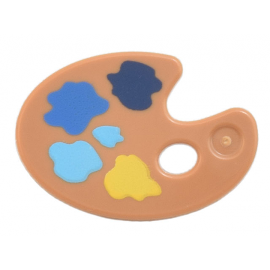Minifigure, Utensil Paint Palette with Yellow, Medium Azure, Blue, and Dark Blue Paint Splotches Pattern