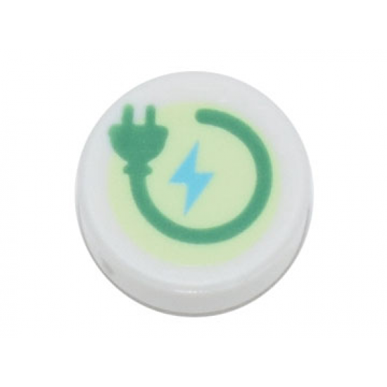 Tile, Round 1 x 1 with Green Electric Power Plug and Medium Azure Lightning Bolt Pattern