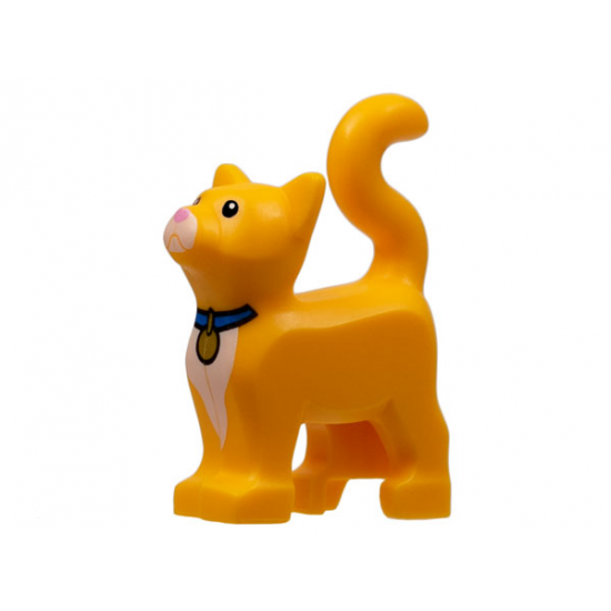 Cat, Standing with Black Eyes, White Muzzle and Chest, Bright Pink Nose, Blue Collar with Gold Tag Pattern (Sox)