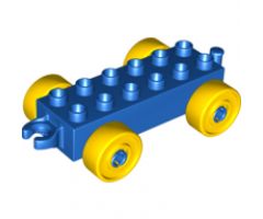 Duplo, Vehicle Car Base 2 x 6 with Yellow Wheels with Fake Bolts and Open Hitch End