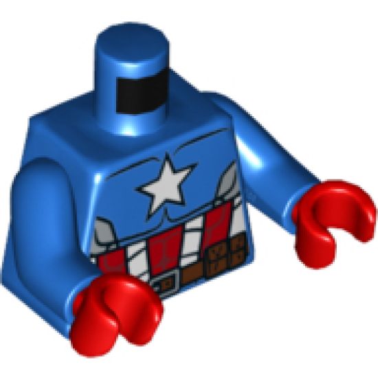 Torso Muscles Outline with White Star, Red and White Stripes and Brown Utility Belt Pattern / Blue Arms / Red Hands