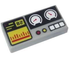 Tile 1 x 2 with Black '82', Yellow and Red Bar Chart and Buttons, White Gauges Pattern