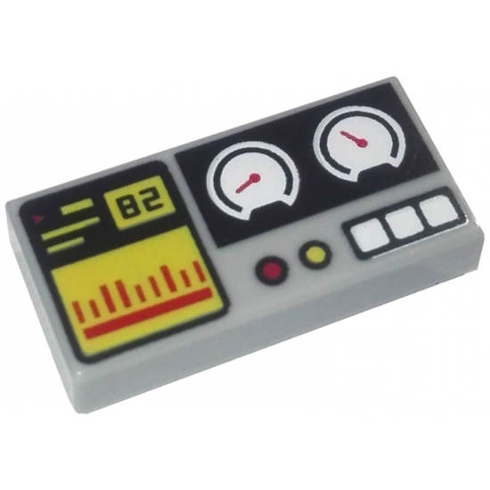 Tile 1 x 2 with Black '82', Yellow and Red Bar Chart and Buttons, White Gauges Pattern