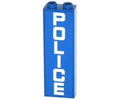 Brick 1 x 2 x 5 with White 'POLICE' on Blue Background Vertical Pattern (Sticker) - Set 60047