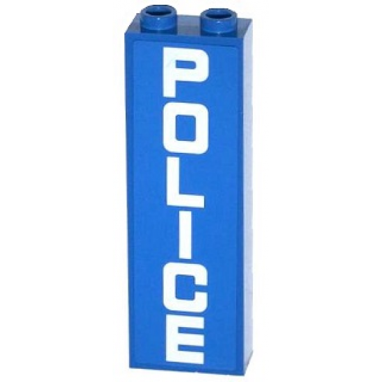 Brick 1 x 2 x 5 with White 'POLICE' on Blue Background Vertical Pattern (Sticker) - Set 60047