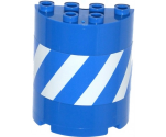 Cylinder Half 2 x 4 x 4 with Blue and White Danger Stripes Pattern (Sticker) - Set 70814