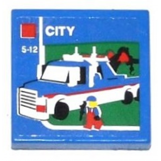 Tile 2 x 2 with Lego Tow Truck, 'CITY' and '5-12' Pattern (Sticker) - Set 60050