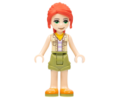 Friends Mia, Olive Green Shorts, Orange Shoes, Tan Vest, Bright Light Orange Scarf