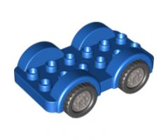 Duplo, Vehicle Car Base 2 x 6 with Four Black Tires and Flat Silver Wheels on Fixed Axles