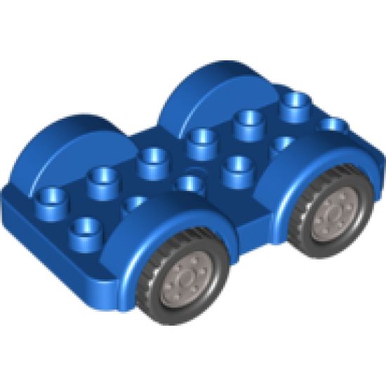 Duplo, Vehicle Car Base 2 x 6 with Four Black Tires and Flat Silver Wheels on Fixed Axles
