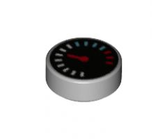 Tile, Round 1 x 1 with Gauge with Red Pointer and White, Blue and Red Dial Pattern