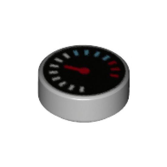 Tile, Round 1 x 1 with Gauge with Red Pointer and White, Blue and Red Dial Pattern