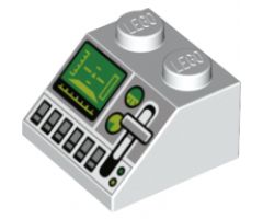 Slope 45 2 x 2 with Green Control Screen, Gauges, Light Bluish Gray Lever and Silver Buttons Pattern