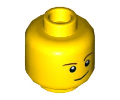 Minifigure, Head Brown Eyebrows, White Pupils, Lopsided Smile with Brown Dimple Pattern - Hollow Stud