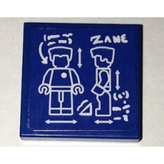 Tile 2 x 2 with Minifigure Blueprint and 'ZANE' Pattern (Sticker) - Set 70594