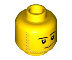 Minifigure, Head Male Smirk, Peach Mark, Pupils, Stubble Beard and Moustache and Sideburns Pattern - Hollow Stud