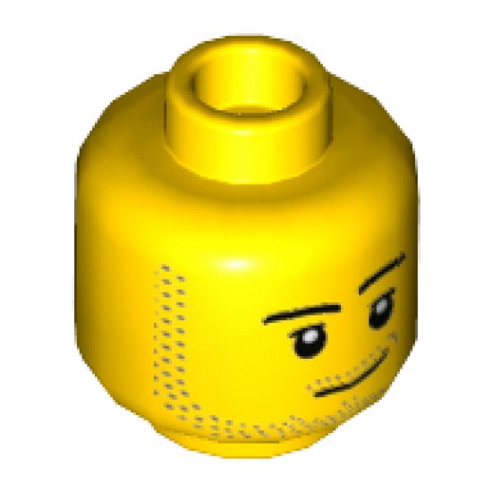 Minifigure, Head Male Smirk, Peach Mark, Pupils, Stubble Beard and Moustache and Sideburns Pattern - Hollow Stud