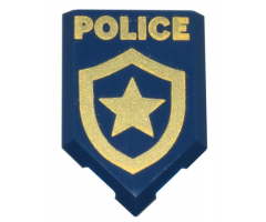 Tile, Modified 2 x 3 Pentagonal with Gold 'POLICE' and Star Badge Pattern