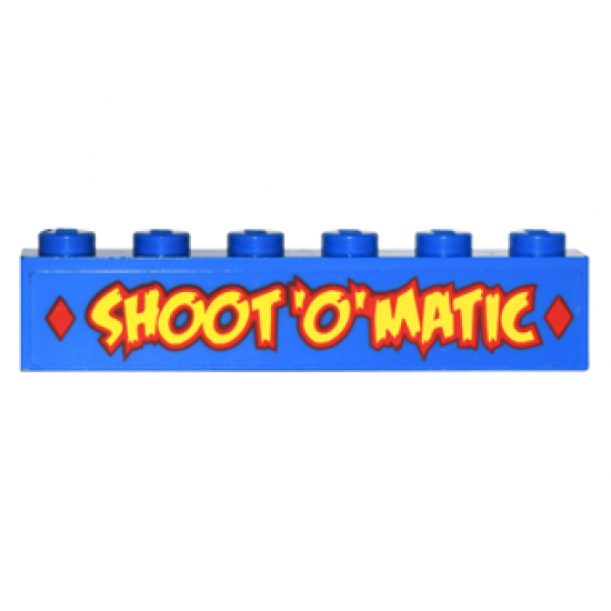 Brick 1 x 6 with 2 Red Diamonds and Yellow 'SHOOT'O'MATIC' Pattern (Sticker) - Set 76035