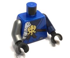 Torso Ninjago Brown Rope, Gold Medallion and Silver Armor Front, Scabbards on Back Pattern / Dark Blue Arm Left / Flat Silver Arm Right / Black Hands