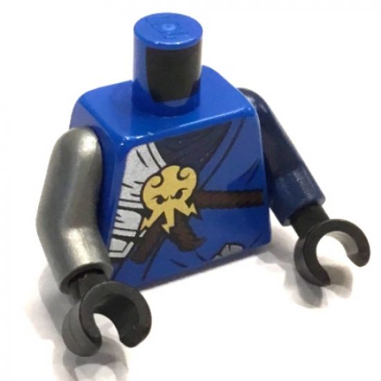 Torso Ninjago Brown Rope, Gold Medallion and Silver Armor Front, Scabbards on Back Pattern / Dark Blue Arm Left / Flat Silver Arm Right / Black Hands