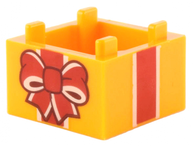 Container, Box 2 x 2 x 1 - Top Opening with Red and White Gift Wrap Bow and Ribbon Pattern