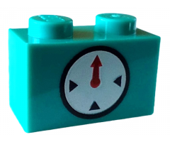 Brick 1 x 2 with Timer Black Circle and Indicators with Red Hand on White Background Pattern