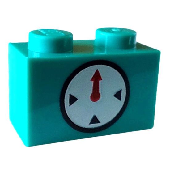 Brick 1 x 2 with Timer Black Circle and Indicators with Red Hand on White Background Pattern