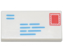 Tile 1 x 2 with Dark Azure Lines and Red Rectangle Pattern (Mail Envelope with Stamp and Return Address)