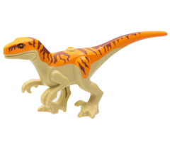 Dinosaur Atrociraptor with Orange Back, Reddish Brown Stripes, and Bright Light Orange Eyes Pattern