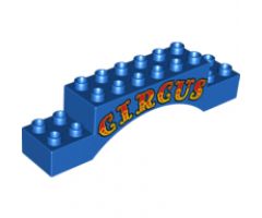 Duplo, Brick 2 x 10 x 2 Arch with 'CIRCUS' Red and Yellow Pattern