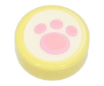 Tile, Round 1 x 1 with Bright Pink Paw Print on White Background Pattern