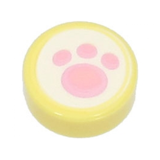 Tile, Round 1 x 1 with Bright Pink Paw Print on White Background Pattern