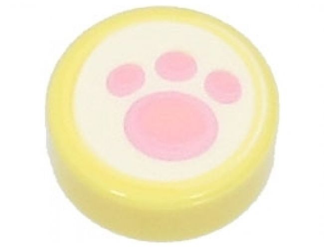 Tile, Round 1 x 1 with Bright Pink Paw Print on White Background Pattern