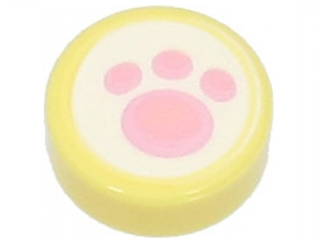 Tile, Round 1 x 1 with Bright Pink Paw Print on White Background Pattern