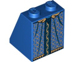 Slope 65 2 x 2 x 2 with Bottom Tube with Minifigure Dress/Skirt/Robe, Gold and Dark Blue Pattern